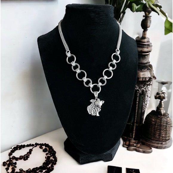 Handmade maille stainless steel necklace double wheat chain + fox design charm - Picture 7 of 15